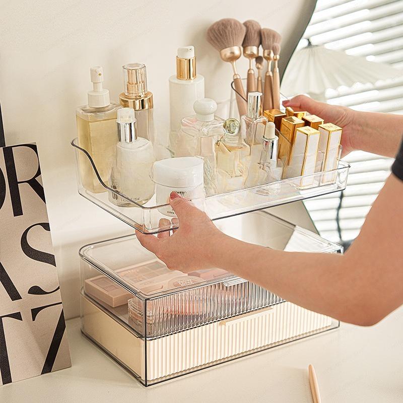 Transparent vanity case pet dustproof drawer Xiaohongshu same desktop finishing large-capacity cosmetic storage box