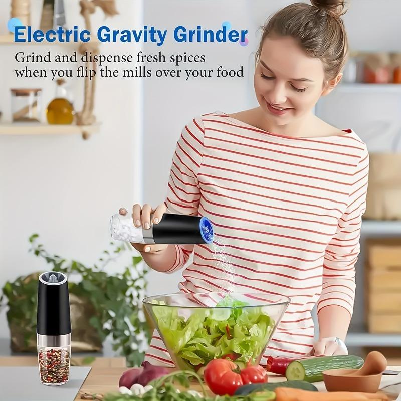 Gravity Electric Pepper Salt Grinder Set, Adjustable Thickness, with LED Light