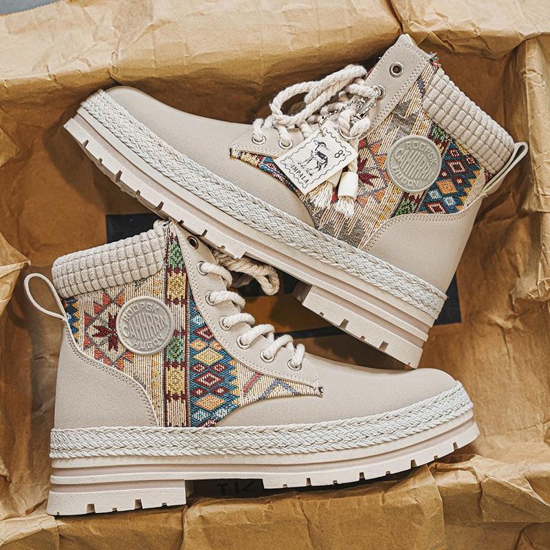 Autumn and Winter Men's Shoes High-top Martin Boots Men's Tooling Boots Men's Straw Bottom Locomotive Boots Outdoor Trendy Shoes