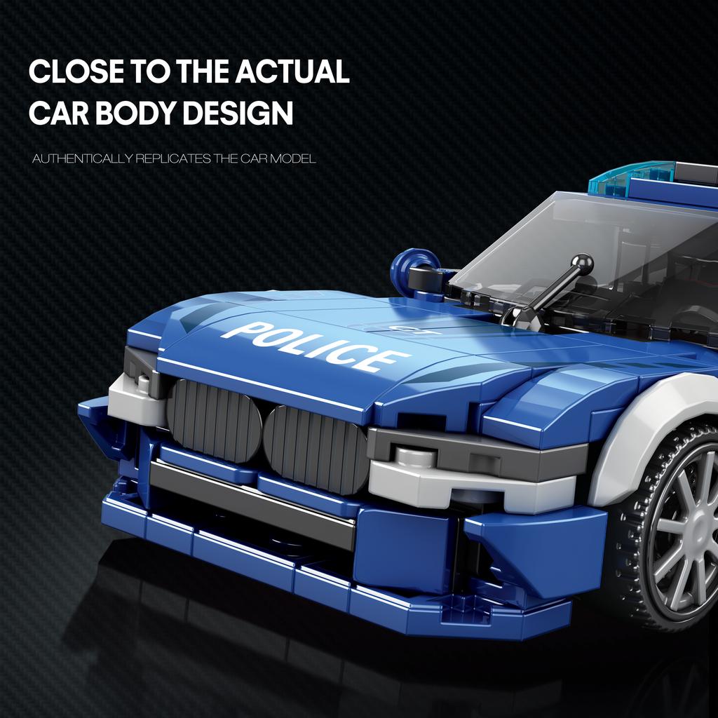 Non-Toxic 313Pcs Blue Police Car Toy Building Blocks 1:24 Model Car Bricks Desktop Decoration Puzzle Assembly Toys For Kids Holiday Gifts