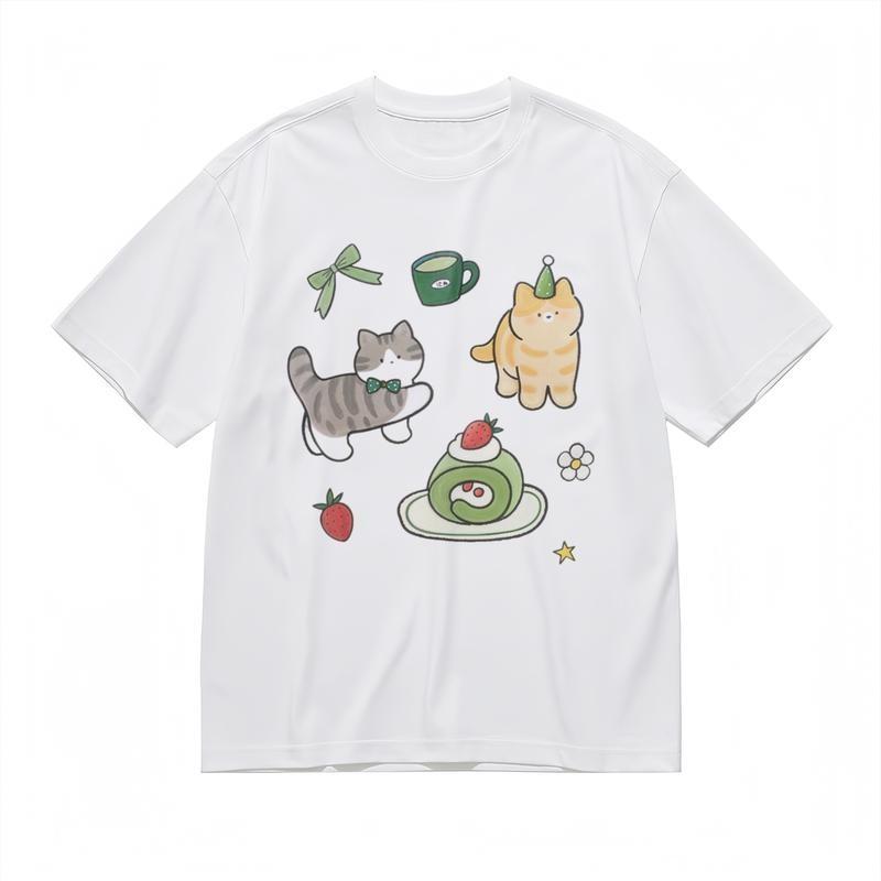 

Men s Classic T-Shirt Striped Cats With Strawberry Cake Flower Star Design Tee 4XL