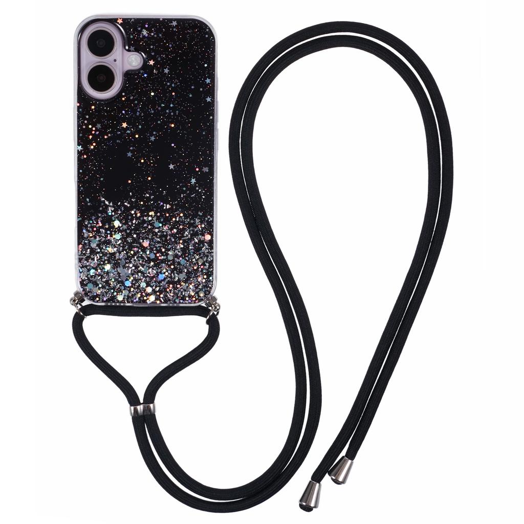 AW Series For iPhone 16 Plus Case Soft TPU Sparkle Epoxy Phone Cover with Lanyard