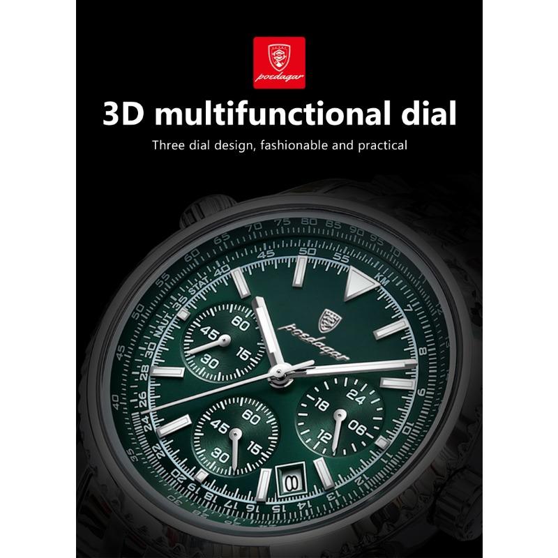 POEDAGAR Casual Man Clock Chronograph Date Waterproof Luminous Quartz Watches Stainless Steel Fashion Wristwatch Reloj