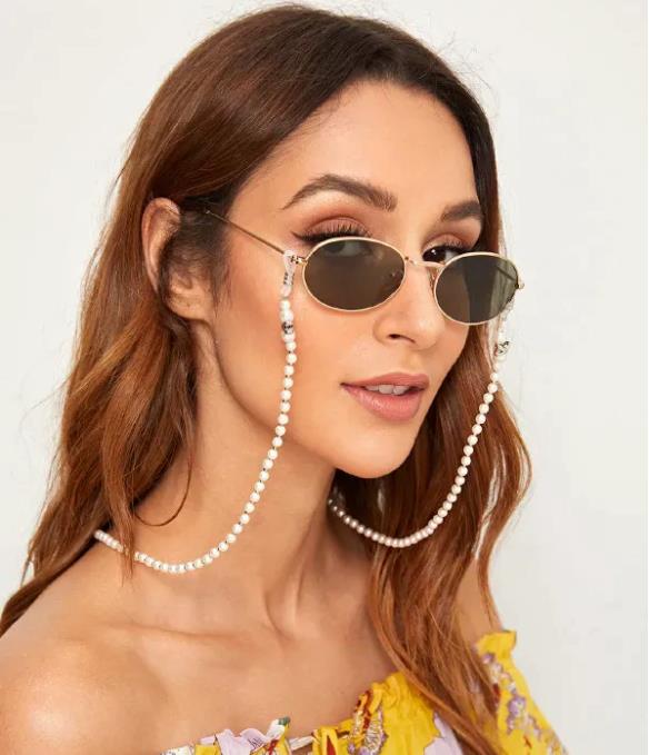 Fashion Nonslip White Pearl Beads Alloy Eyeglass Chain for Glasses Accessories