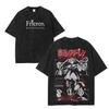 Gothic Washed Frieren Beyond Journey's End Printed T‑Shirt Anime Manga Retro Graphic Oversized Short Sleeve Casual Streetwear Cotton Tee For Men Women