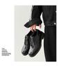 Men's Black Square Toe Leather Shoes - High-End British Style, Formal, Thick Sole, Height Increasing, Low-Top, Ideal for Commute or Wedding Groom.