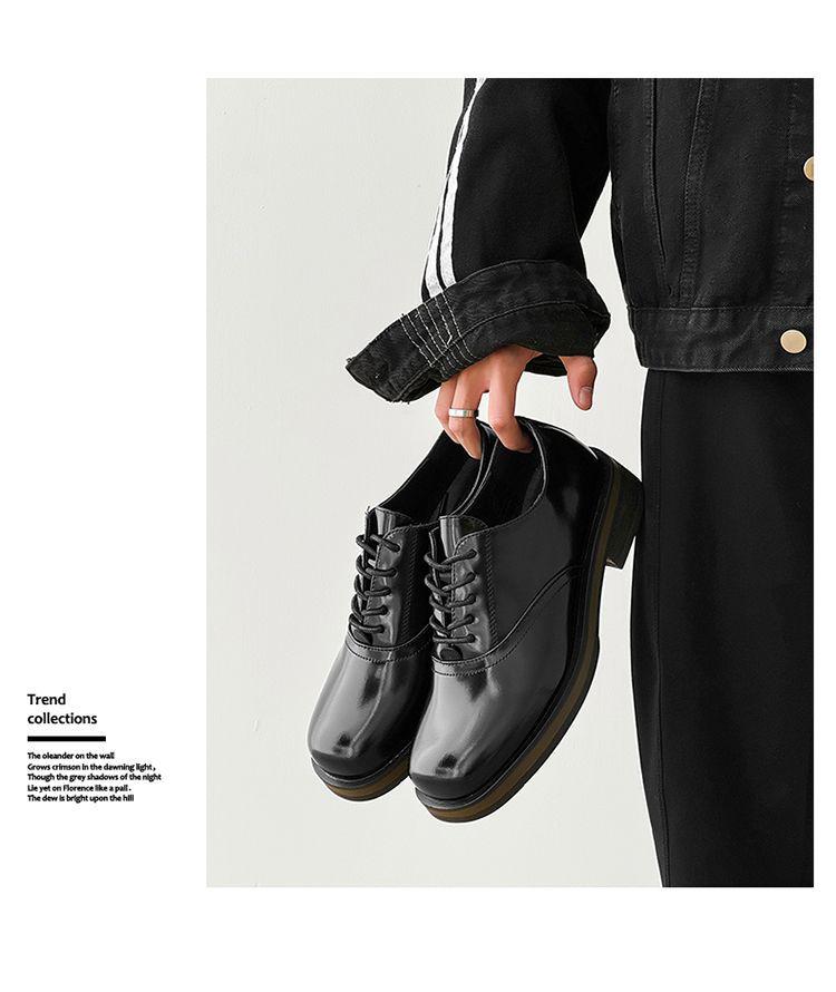 Men's Black Square Toe Leather Shoes - High-End British Style, Formal, Thick Sole, Height Increasing, Low-Top, Ideal for Commute or Wedding Groom.