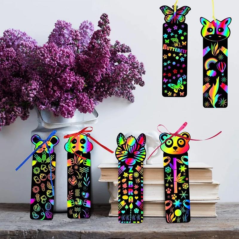 12 Stück/Set Lesezeichen Rubbelmalerei Buntes Tier Dinosaurier Einhorn DIY Rubbelmalerei für Schülerbelohnungen Wiederverwendbar TMZ