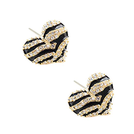 Women's Fashion Zebra Crystal Rhinestone Heart Shape Ear Stud Earrings Jewelry