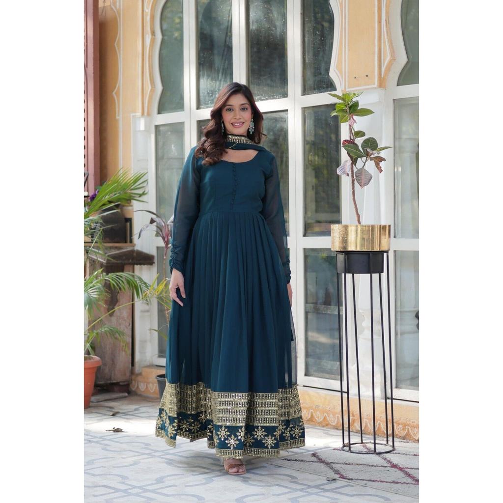open lace back dress Blue Indian Stylish Designer Bollywood Party Wear Anarkali Salwar Suit  Dress Material Unstitched For Women