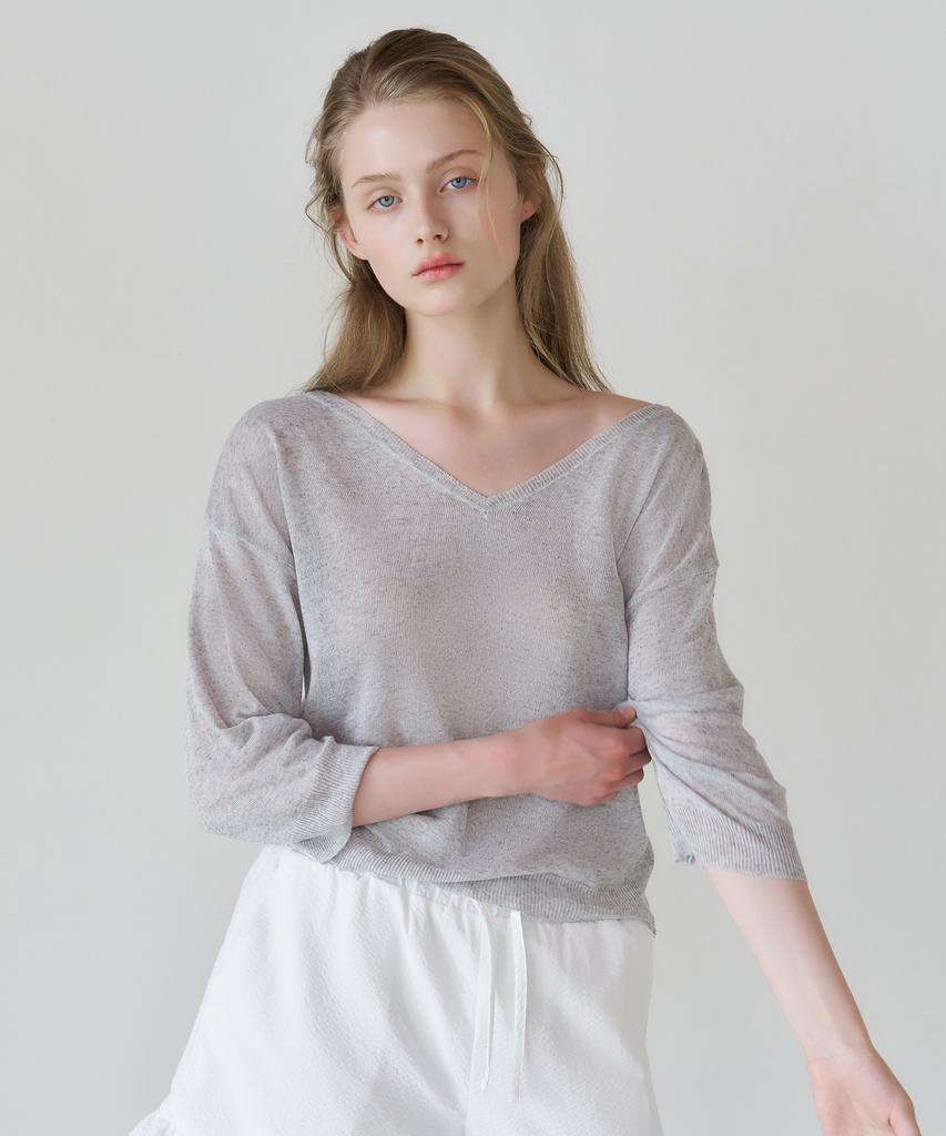 LETTERA V-Neck Linen Half Knit