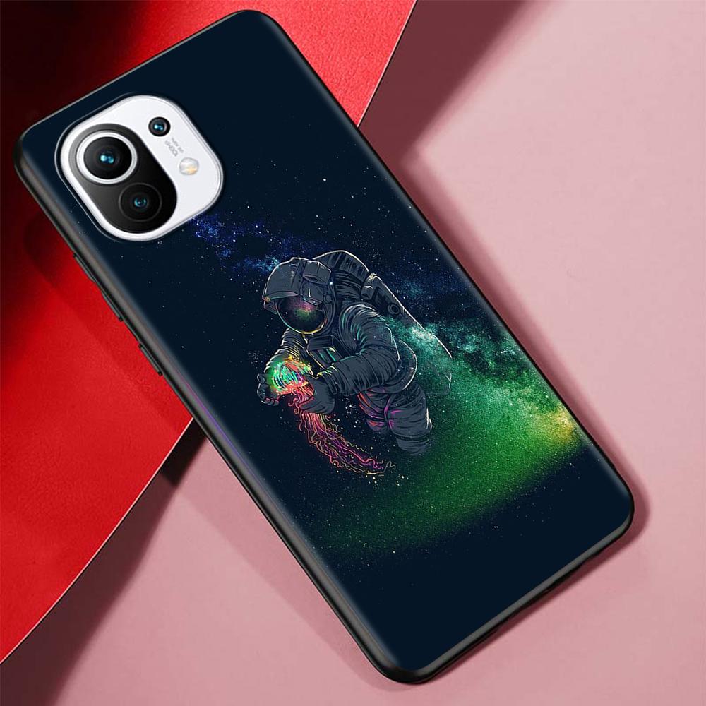Cartoon Funny Space Astronaut Case for Xiaomi Mi 11 Ultra 11T 10T 9T Pro Note 10 A2 9 8 Lite A3 CC9E 10S Black Soft Phone Cover