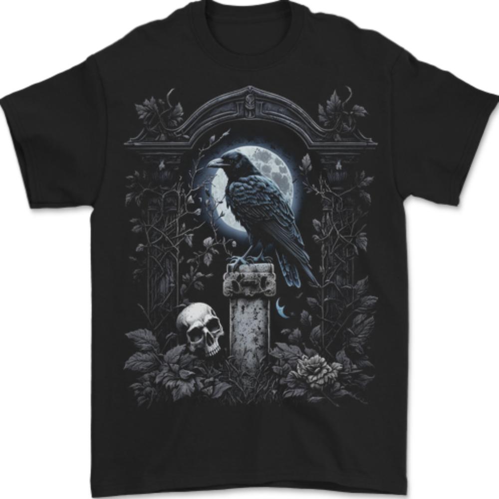 Gothic Skull and Crow With and Arch Unisexs TShirt 100 Cotton S