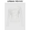 UR Women's Oblique Shoulder Pleated Long Sleeve T-shirt