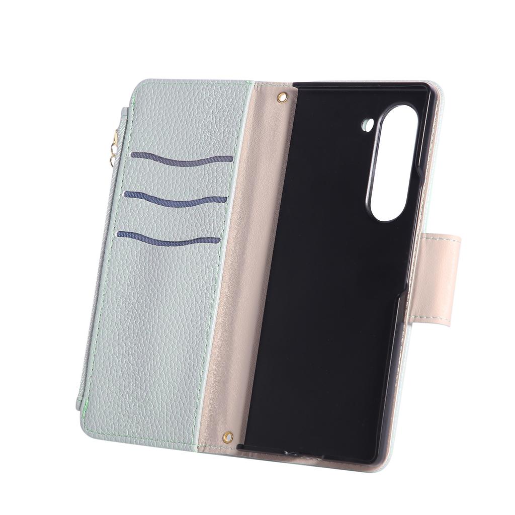 Applicable to Samsung Z Fold7 mobile phone leather case Z Fold5 folding mobile phone lychee pattern zipper wallet oblique span case