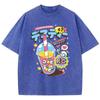 Fashion Woman Washed T-Shirts Funny Skull Drink Printing Short Sleeve Cotton Distressed Oversize Crewneck Tops Clothes