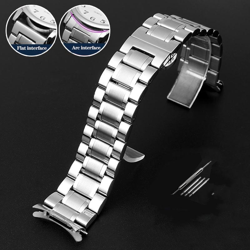For Seiko Longines Timex Citizen Casio Curved End Stainless Steel Strap Men 20mm 22mm 24mm High Quality Metal Watchband Bracelet