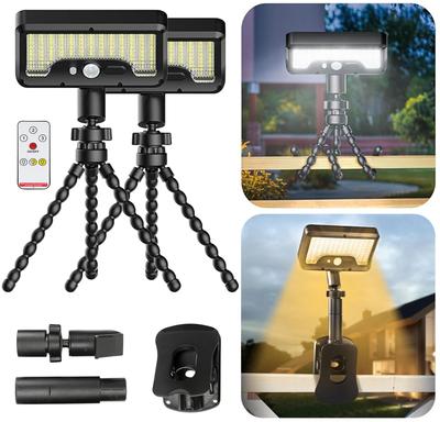 Lampa solarna, Zewnętrzna lampa z czujnikiem ruchu (Elastyczny statyw i klips), Wodoodporność IP65, Stojak 2 w 1, Bardzo wysoka jasność 800 lumenów, Regulacja 360°,