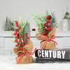 Mini Xmas Tree Table Decorations Office Holiday Decor Small Artificial Trees with Red Berries Pine Cone Greenery