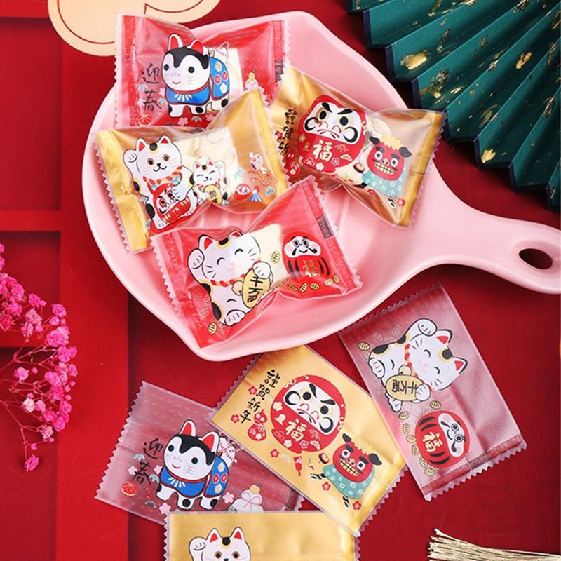 100 Stück 7x9,5cm Chinesisches Neujahr Schneeflocke Knusprige Verpackung Backen Keks Süßigkeiten Maschinengeeignet Versiegelt Event Party Geschenktüten