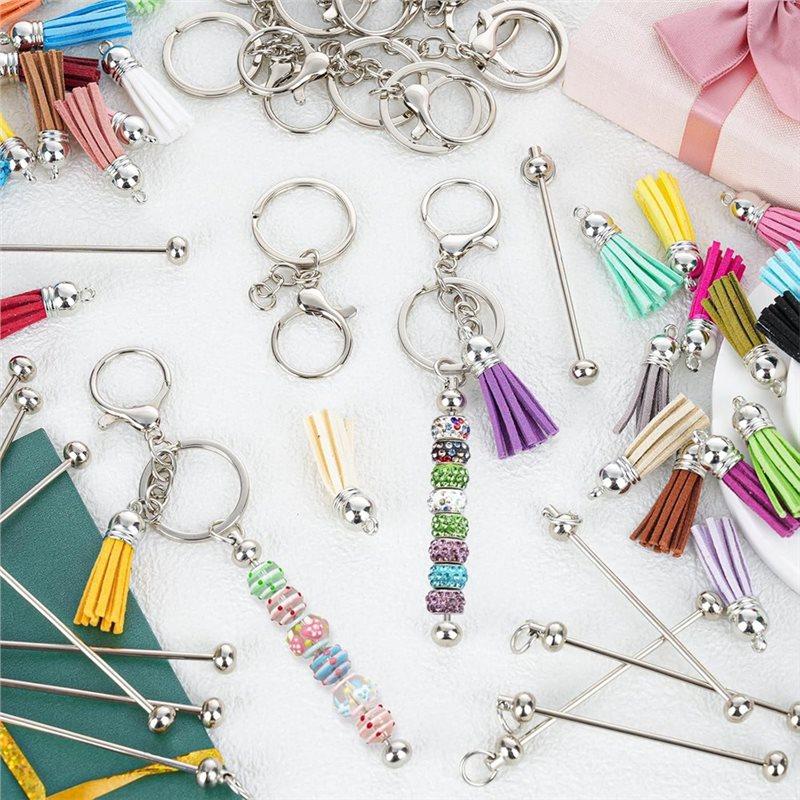 Fresh Bulk Blank For Keychain Making 32 Pcs Beadable For Keychains Bars, Silver Beadable For Keychains Bars And 36Pcs Colorful T
