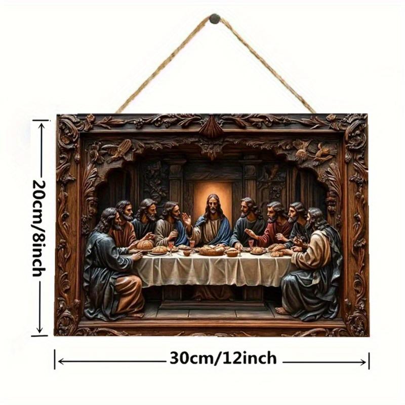 

2D плоский деревянный знак 30*20 см Тайная вечеря Иисуса Христа - постер в деревянной рамке, полиэстер, готов к подвешиванию для домашнего и офисного декора 30*20cm