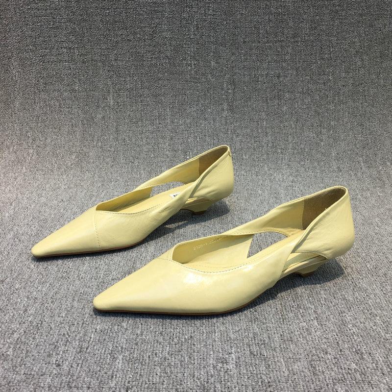Fashion European and American Minimalist Women's Shoes 2024 New Design Sense Slim Heel Shallow Mouth Pointed Hollow Women's Single Shoes