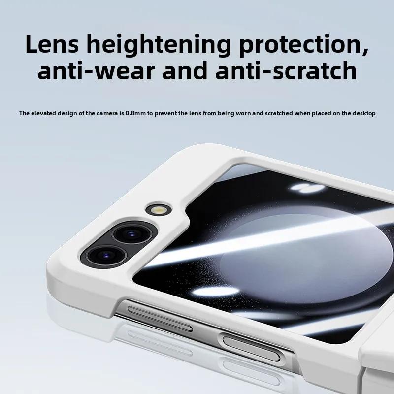 Skin Feel Fully Wrapped Hinge Protection Phone Case with Tempered Film for Samsung Z Flip 6 5 4 3 Flip6 Flip5 Protective Cover