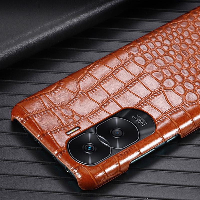 Husă spate jumătate acoperire din piele naturală cu model burtă de crocodil pentru Honor X30 & X30i
