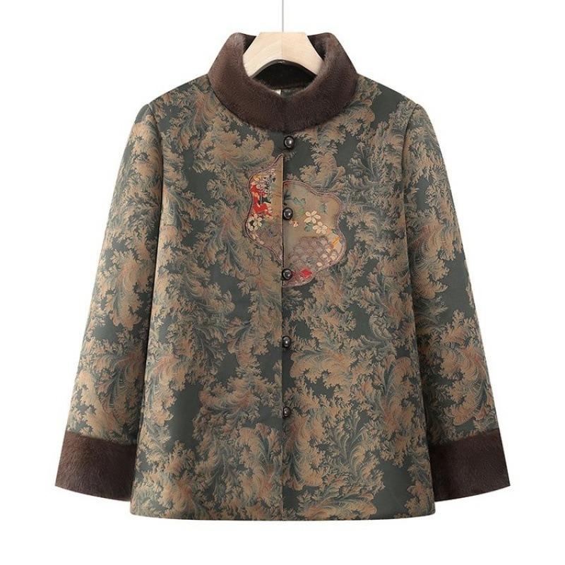 Winter cotton-padded jacket with fleece and thicker women's winter warm jacket old lady cotton-padded jacket