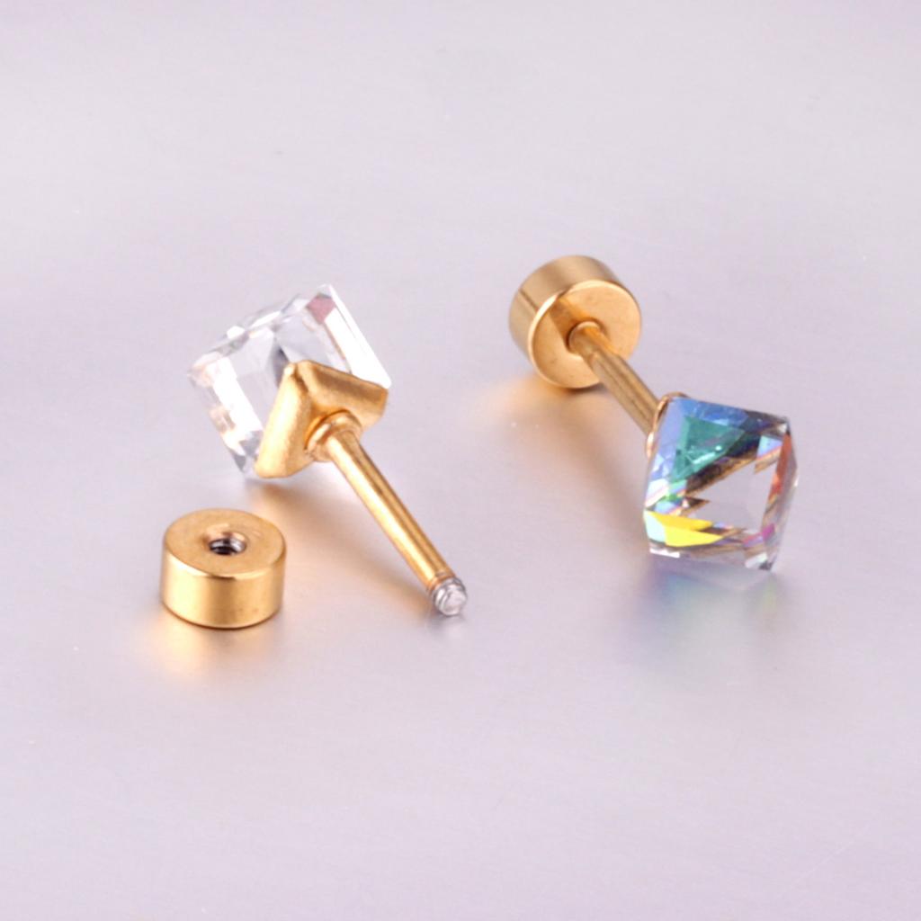 Accessories Colorful Square Diamond Screw Plug Earrings Simple Geometric Colored Diamond Pat Plug Earrings Stainless Steel Earrings