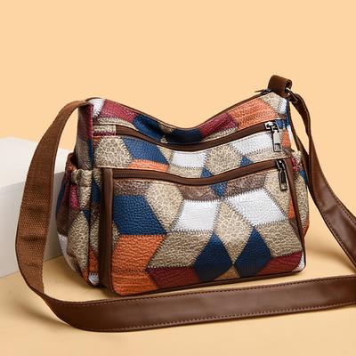Luksusowa skórzana torba damska na ramię typu crossbody, wysokiej jakości torebka damska, patchworkowa, w stylu narodowym, damska torba typu messenger tote