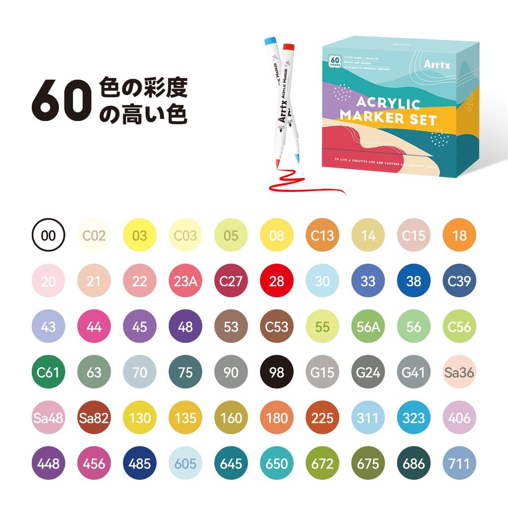 Arrtx Akrylová barva 60 Malba krajiny Přírodní štětec pro a DIY Kámen Modrá Profesionální umělecké potřeby Markery, Barvy, Sada, Barvy, Tipy,