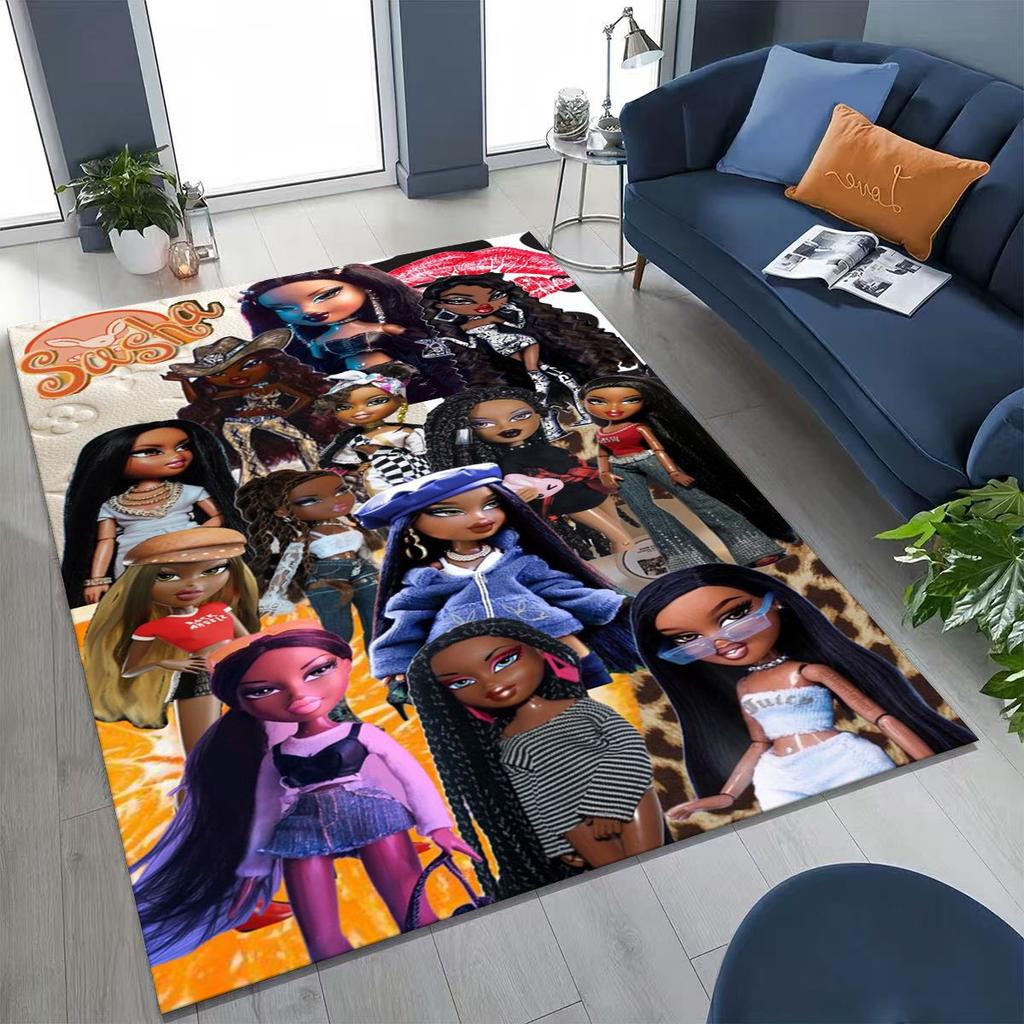 Fashion Girls Bratz Doll Cartoon Art Rug for Bedroom Living Room Sofa Home Doormat Decor,Large Kids Play Non-slip Floor Mat Gift