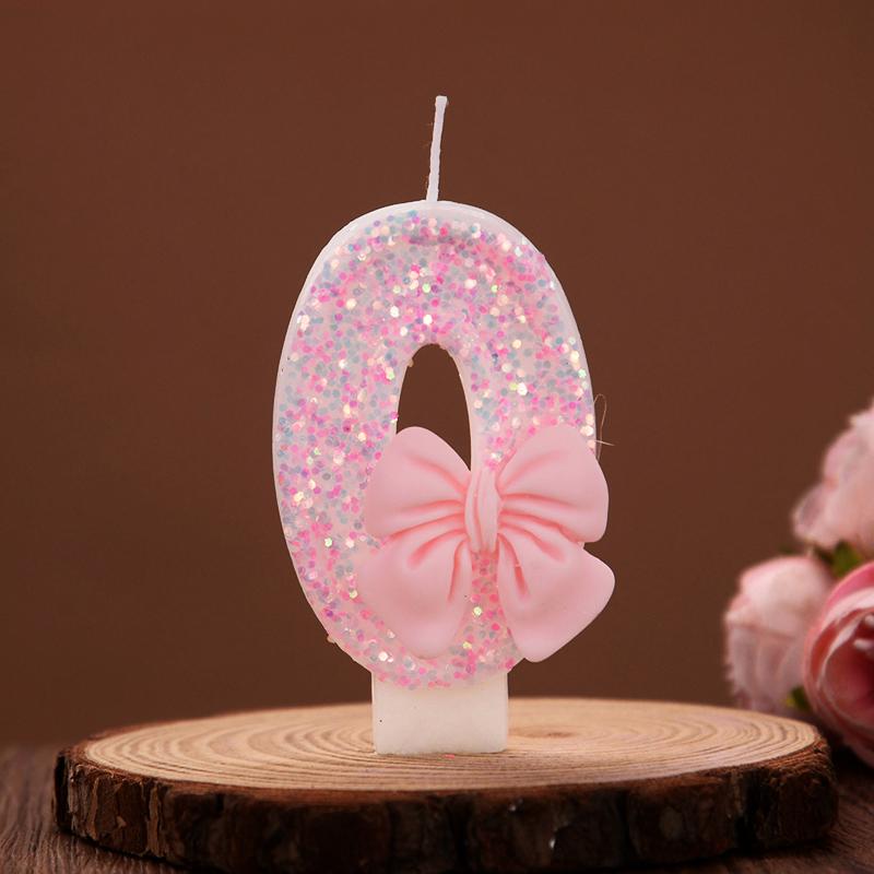 3D Number Cake Decorating Candles Cute Pink Bow Baby Girl Birthday Cake Topper Decoration Party Supplies 0-9 Digital Candle