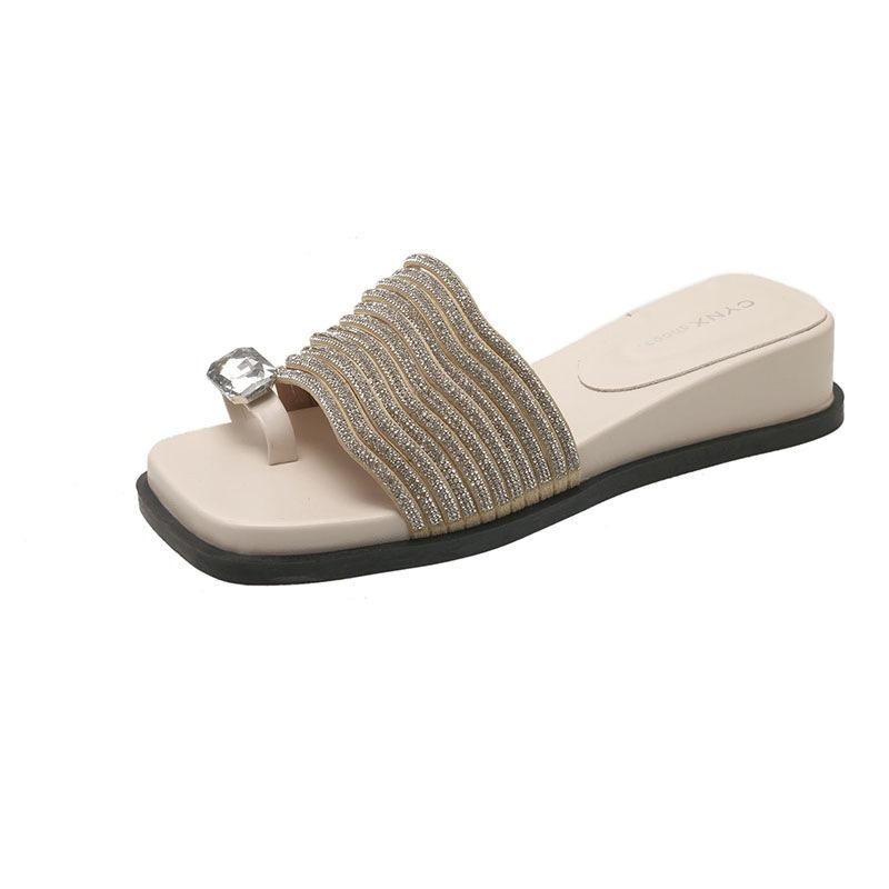 Beautiful Slope Heel Thick Bottom Cool Slippers Women's Summer Wear New with Skirt High-end Fashion Set Toe Drag