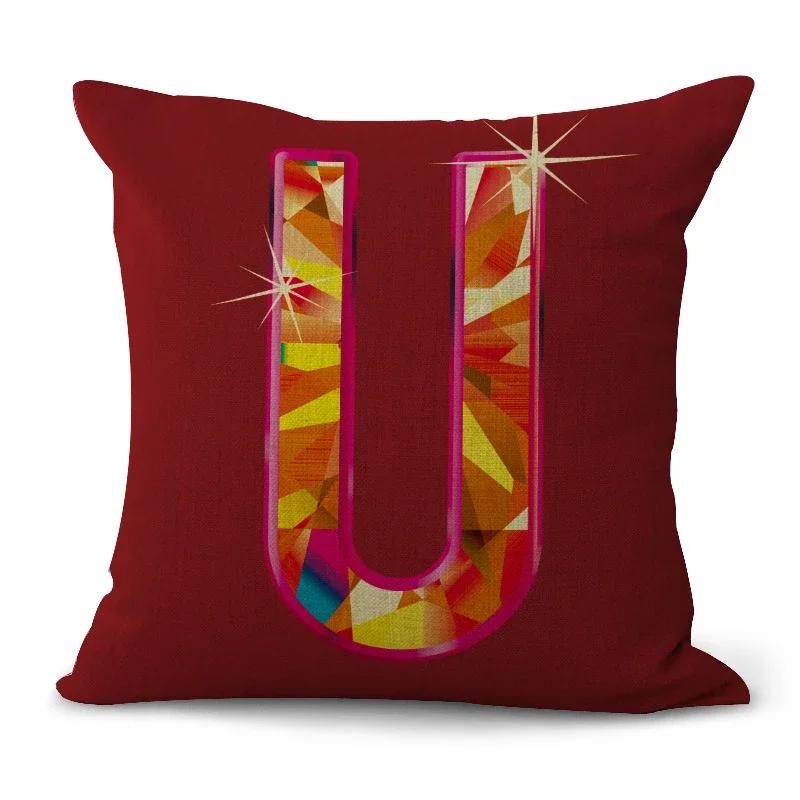 Simple Pure Color English Alphabet throw pillow cover with short plush print for living room sofa decoration cushion cover