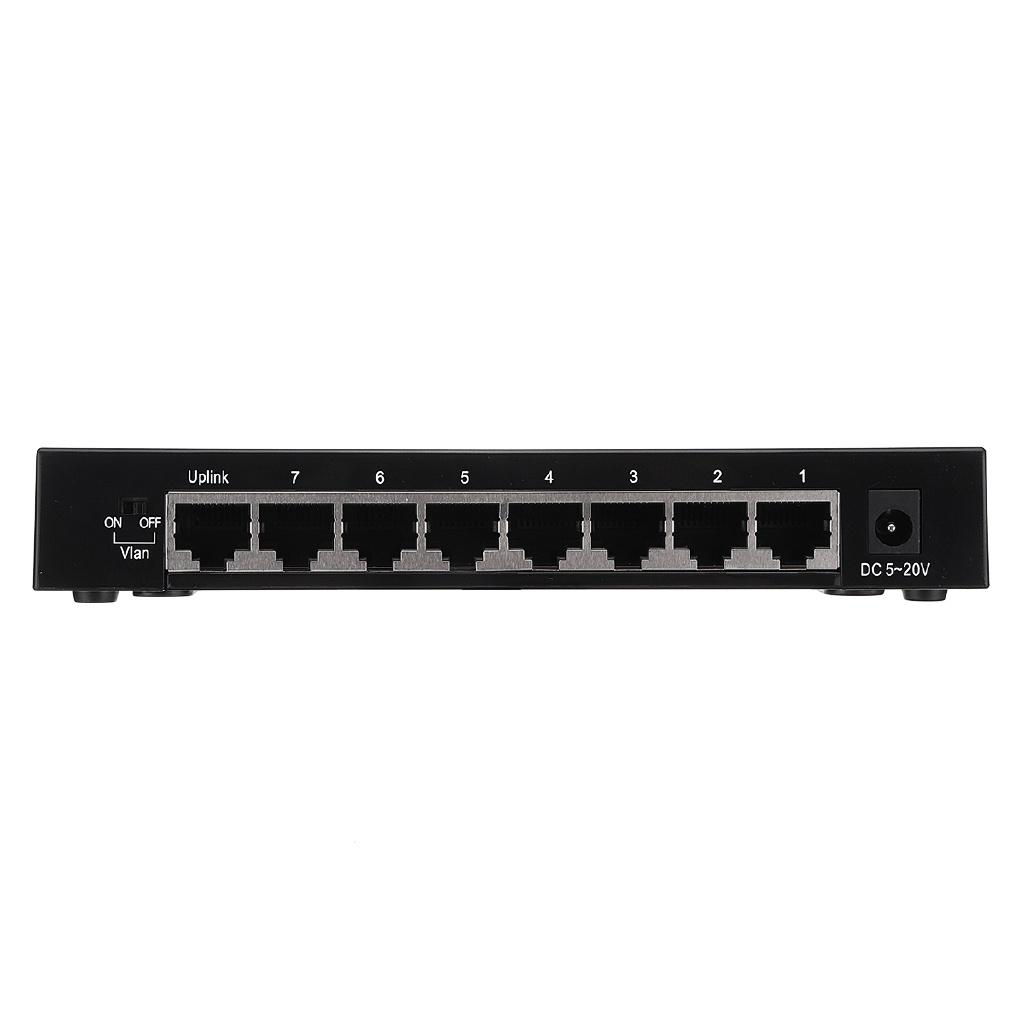 5V 10/100Mbps 8 Ports Gigabit Ethernet Network Switch Internet Hub with Power Adapter for TV Computer Games Black