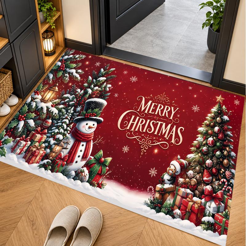 Christmas Theme Floor Carpet, Soft Area Rug, Xmas Indoor Home Holiday Decoration