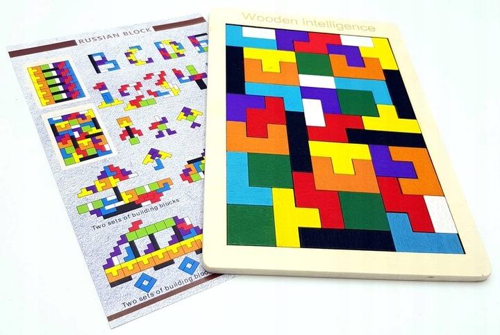 Wooden Tetris Blocks Puzzle Game Logic Montessori Eco 40 Pieces