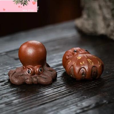Chinese Yixing Purple Clay Tea Pet Ornaments Cute Octopus Statue Handmade Sculpture Tea Figurine Crafts Teaware Decoration