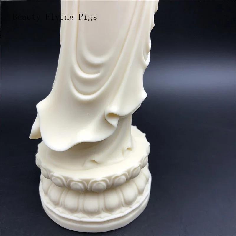 Vintage Nostalgic Ivory Fruit, South China Sea Guanyin Bodhisattva Decoration, Home Office, Lotus Shaped Guanyin Buddha Statue