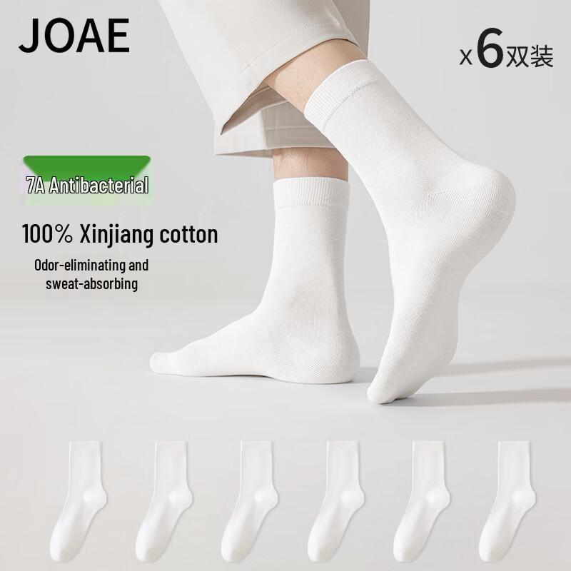 JOAE Men s 100% Cotton Antibacterial Mid-Calf Socks, 6-Pair Pack One Size