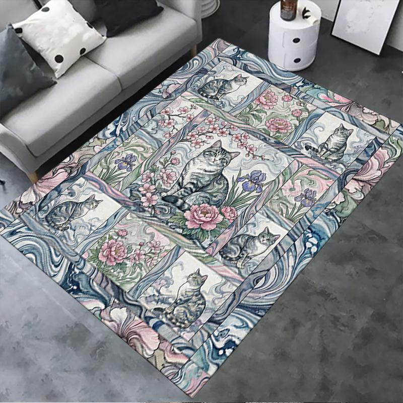 

2025 New Cat Flower Carpet Rug for Living Room Bedroom Home Sofa Decoration,Kids play Non-slip Floor Mat45 40x60cm( 15x23in )