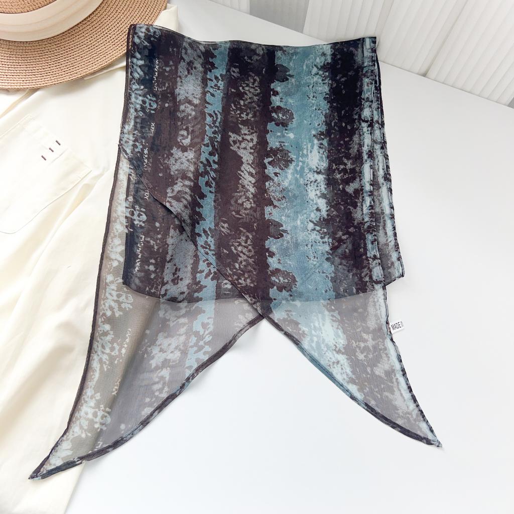 Korean design tie-dye printing long silk scarf summer thin chiffon streamer headband versatile decorative belt scarf