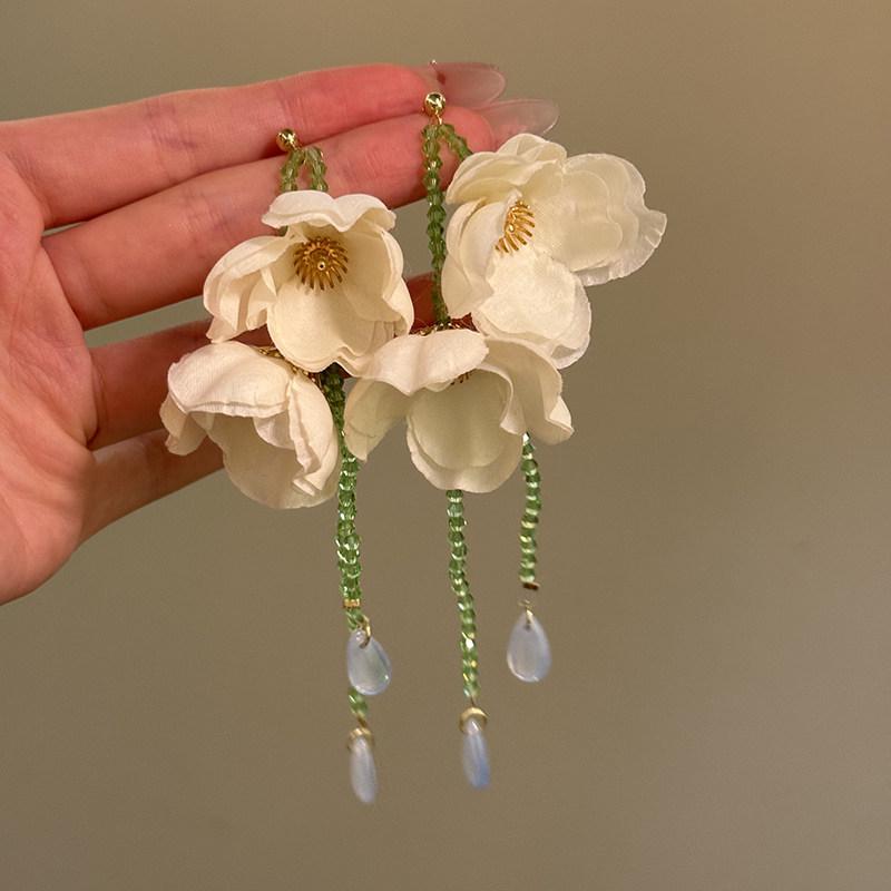 Серьги-гвоздики с кисточками из стеклянной ткани  Серебряная игла  - Элегантный дизайн в форме капли воды для праздников