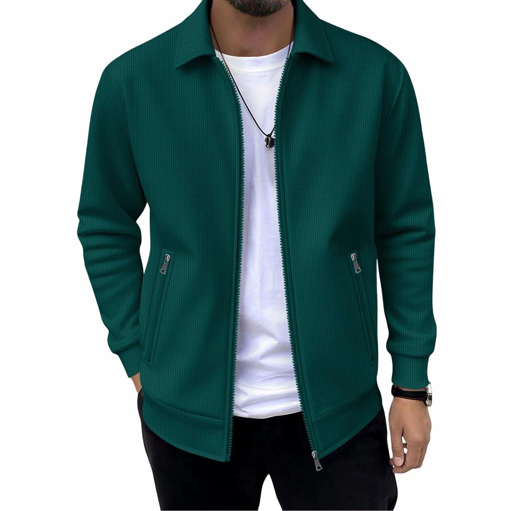 Men's Casual Oversized Solid-Color Pocket Zipper Long-Sleeve Jacket