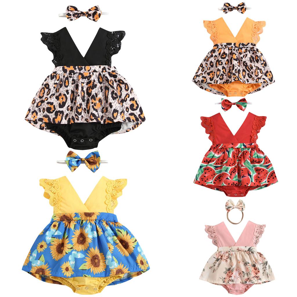 Baby meisjes bloemen romperjurk pasgeboren outfits met hoofdband 0-24 maanden