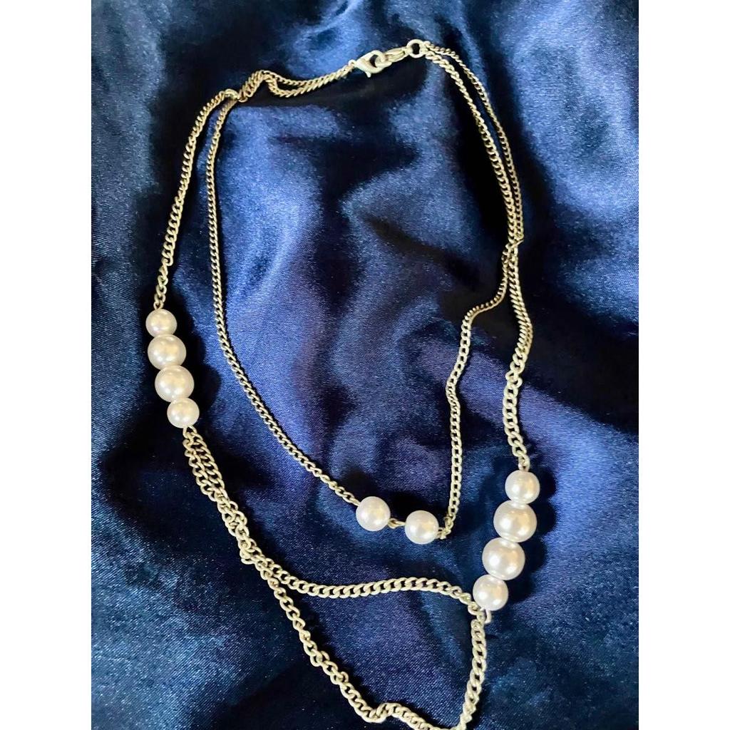 Used Pearl chain necklace approx. 9mm total length approx. 46cm 2 way chain hook pendant vintage