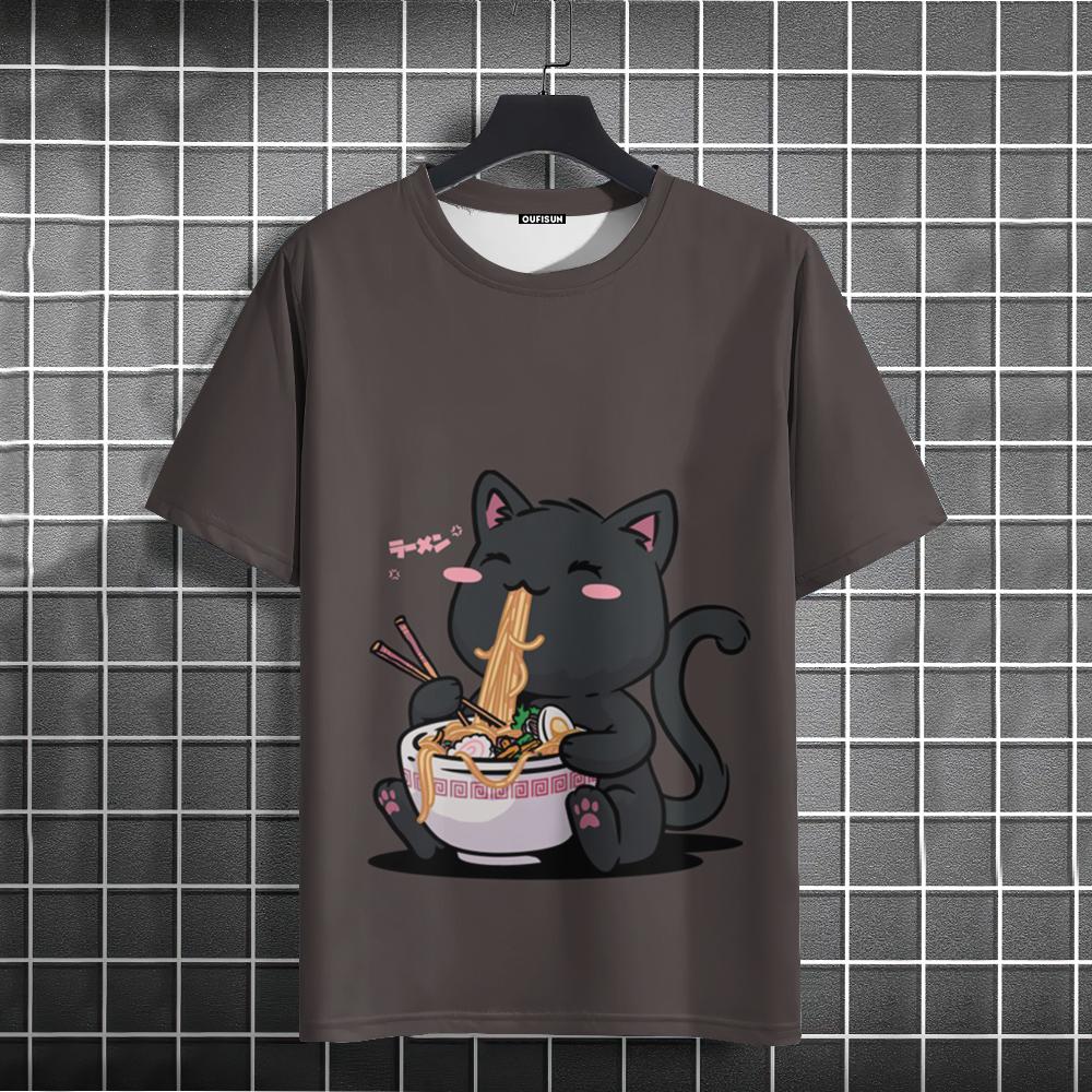 

Мужская футболка с принтом Sushi Lucky Cat Мужская одежда Модная повседневная свободная футболка с коротким рукавом большого размера Футболка Уличная футболка Harajuku 5XL